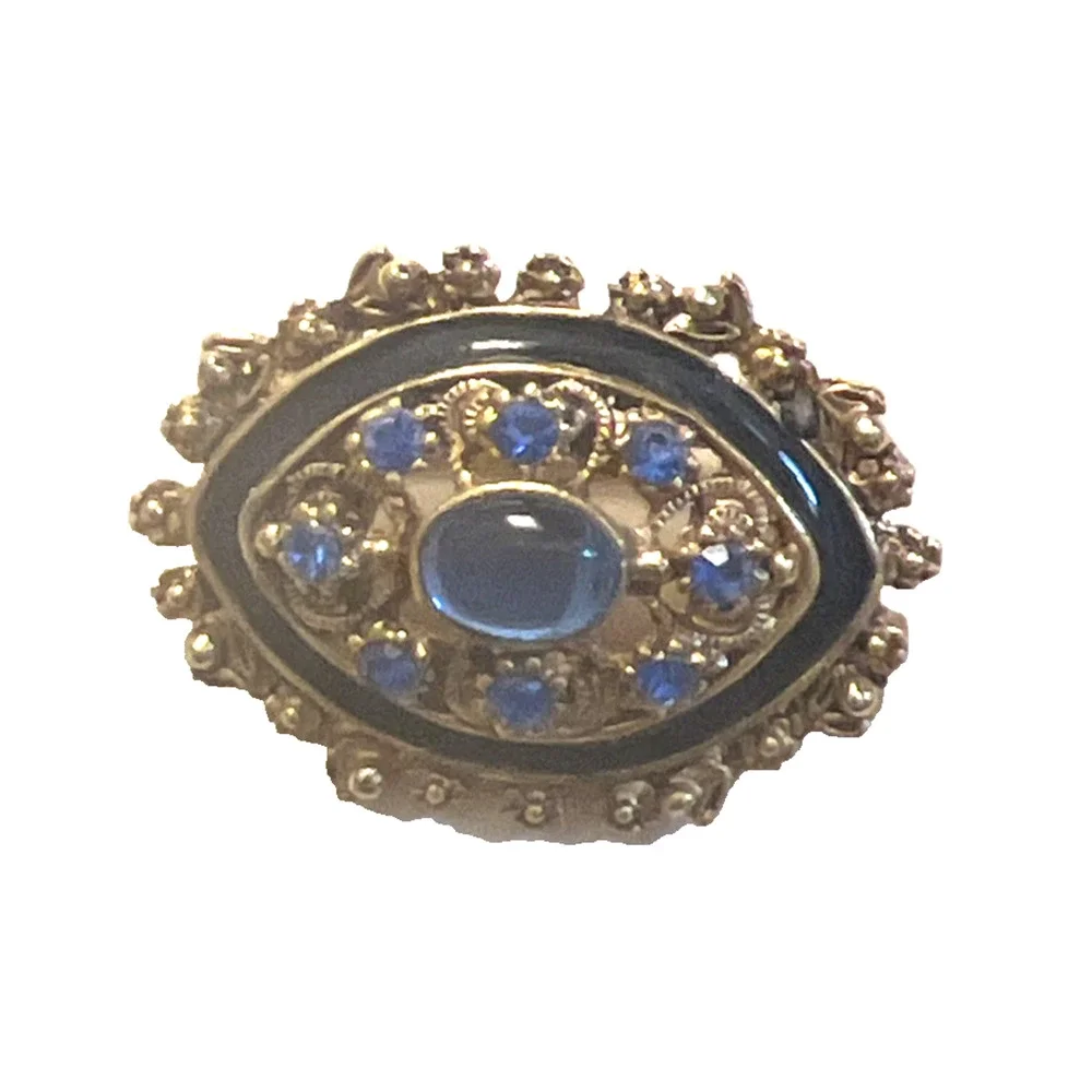 Vintage Florenza Brooch Bllue Stones Gold Metal Approx 1